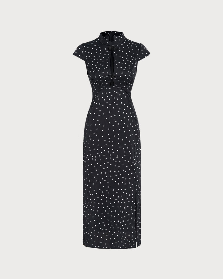 Black Mandarin  Midi Dress