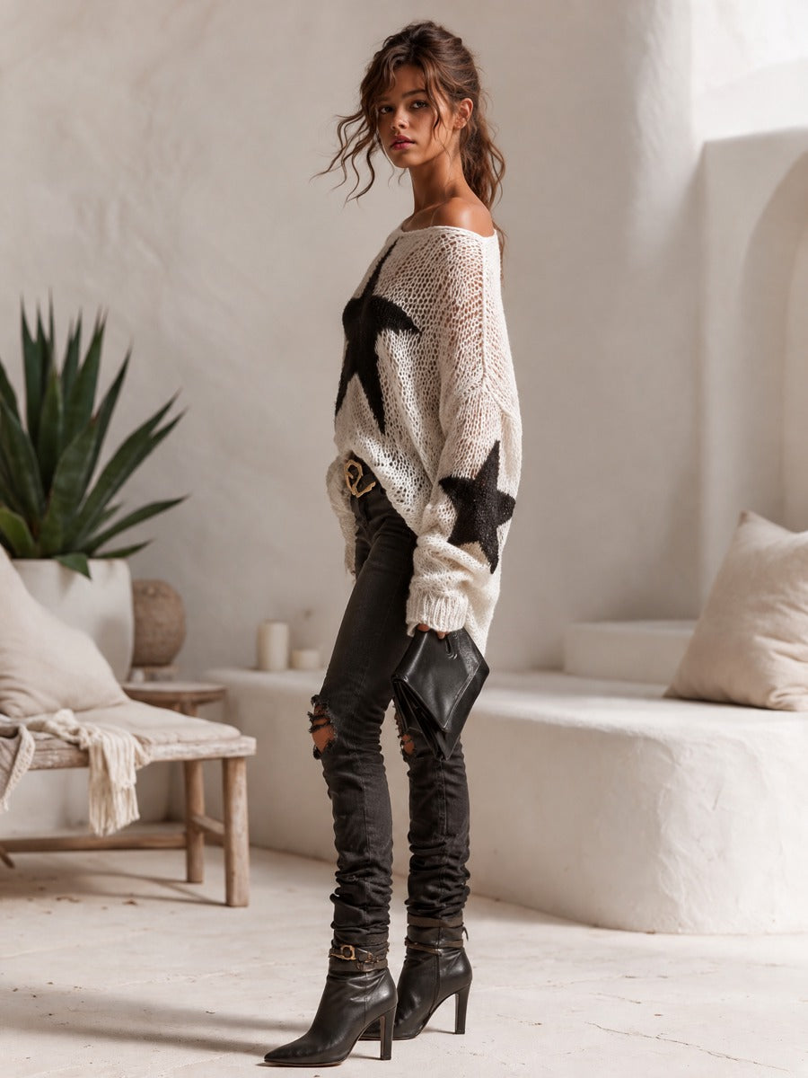 Stella™ | Star-Knit Off-Shoulder Sweater