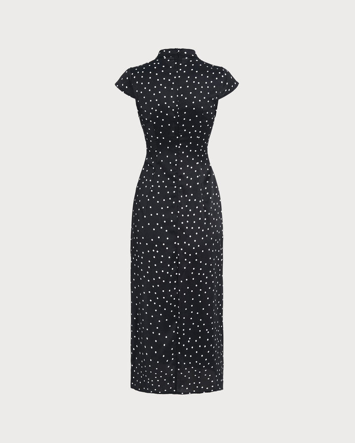 Black Mandarin  Midi Dress