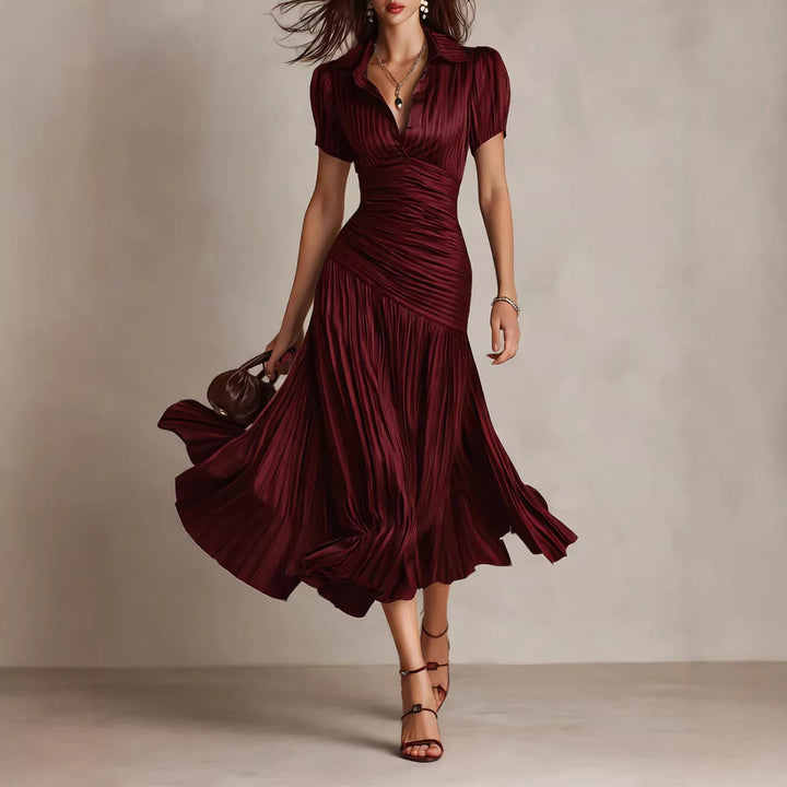 LUCIA | PLEATED STRIPED MIDI DRESS
