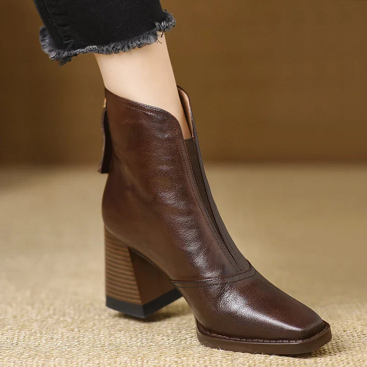 Rose | Leather V-Front Block Heel Ankle Boots