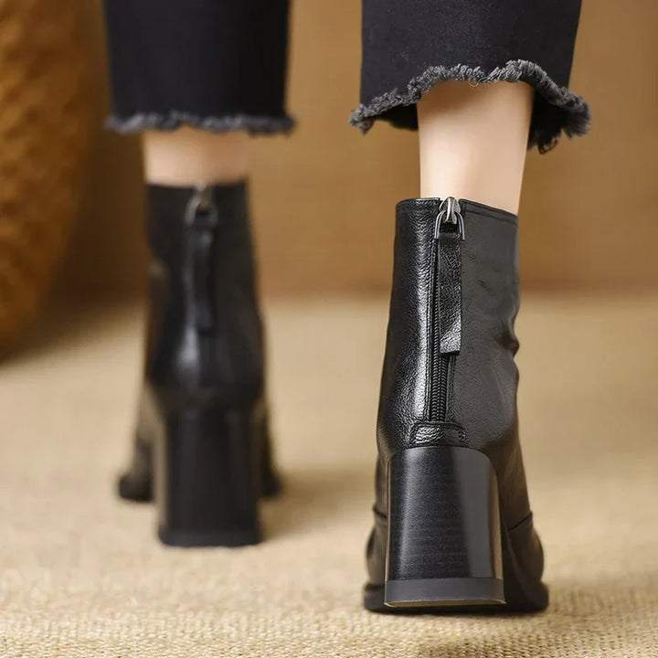 Rose | Leather V-Front Block Heel Ankle Boots