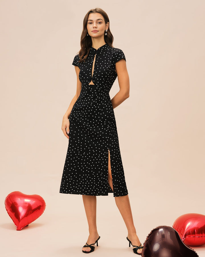 Black Mandarin  Midi Dress