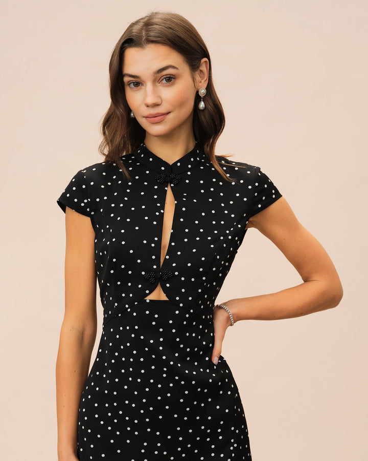 Black Mandarin  Midi Dress