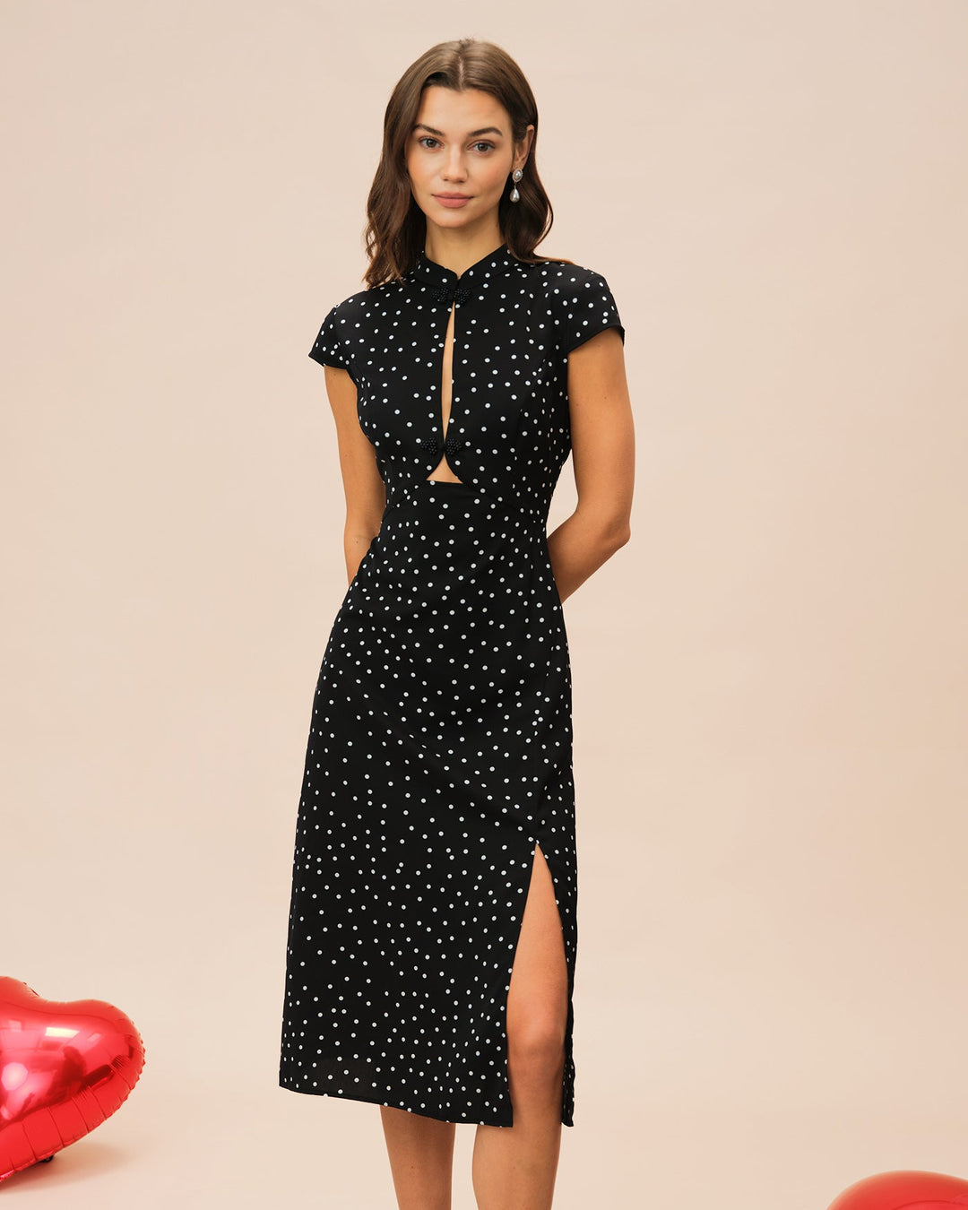 Black Mandarin  Midi Dress