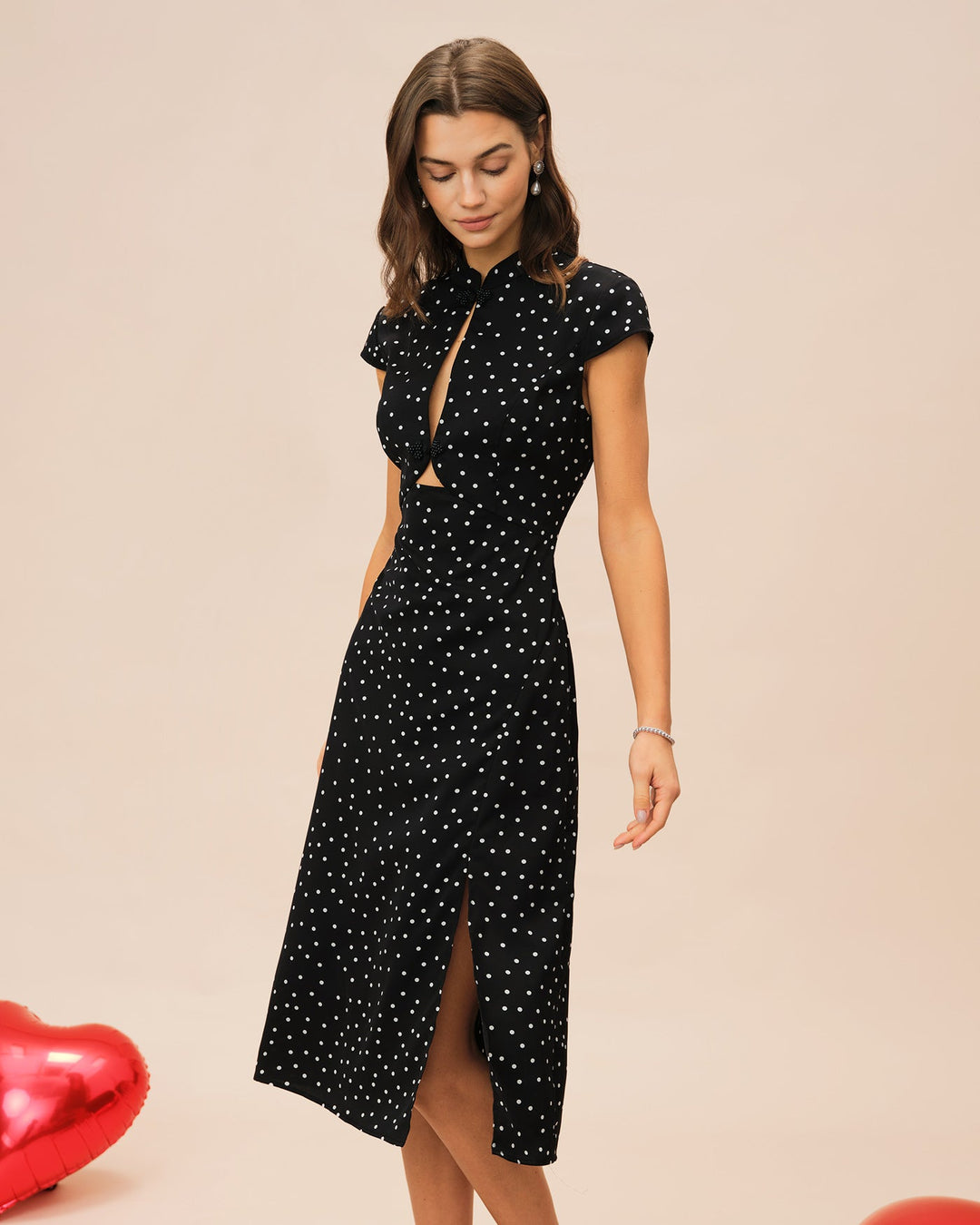Black Mandarin  Midi Dress