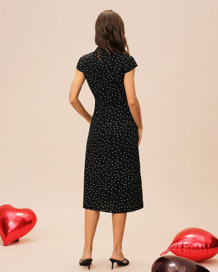 Black Mandarin  Midi Dress